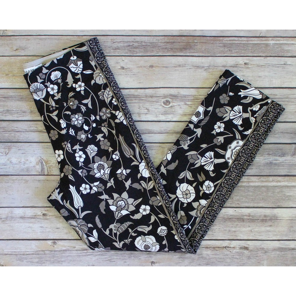 Gretchen Scott Pull On Pants Medium Black White Floral Stretch Ankle
